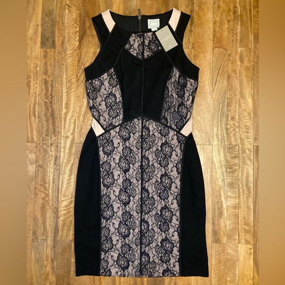 NWT Anthropologie x Maeve black/nude paneled lace bodycon dress, size 10 - Picture 3 of 7